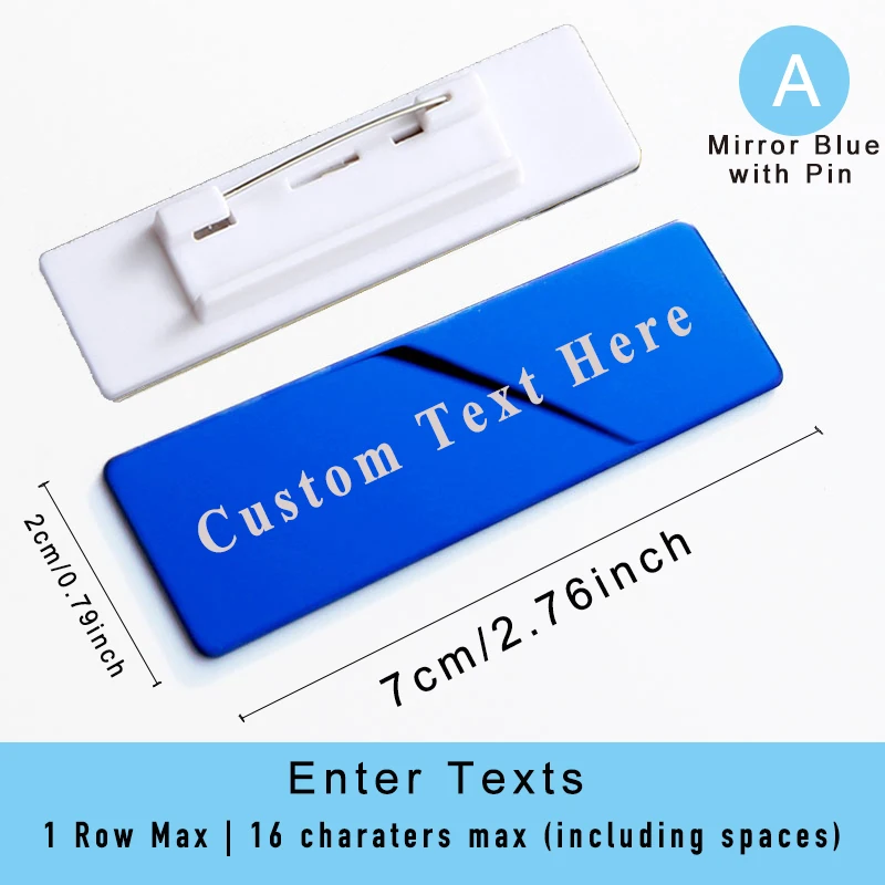 7X2cm Mirror Blue Custom Name Badge with Pin Metal Tag Holder Laser Engraved Staff Medical Student Title Dentist Nurse Plate