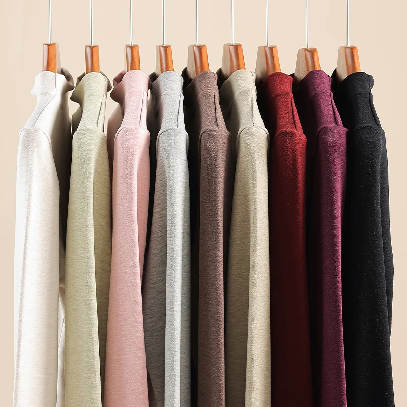 Women's Mulberry Silk Deru Fleece Mock Neck Top, 2026 Autumn Winter New, Wool Fleece‑Lined Thick Thermal for Inner & Outer Wear