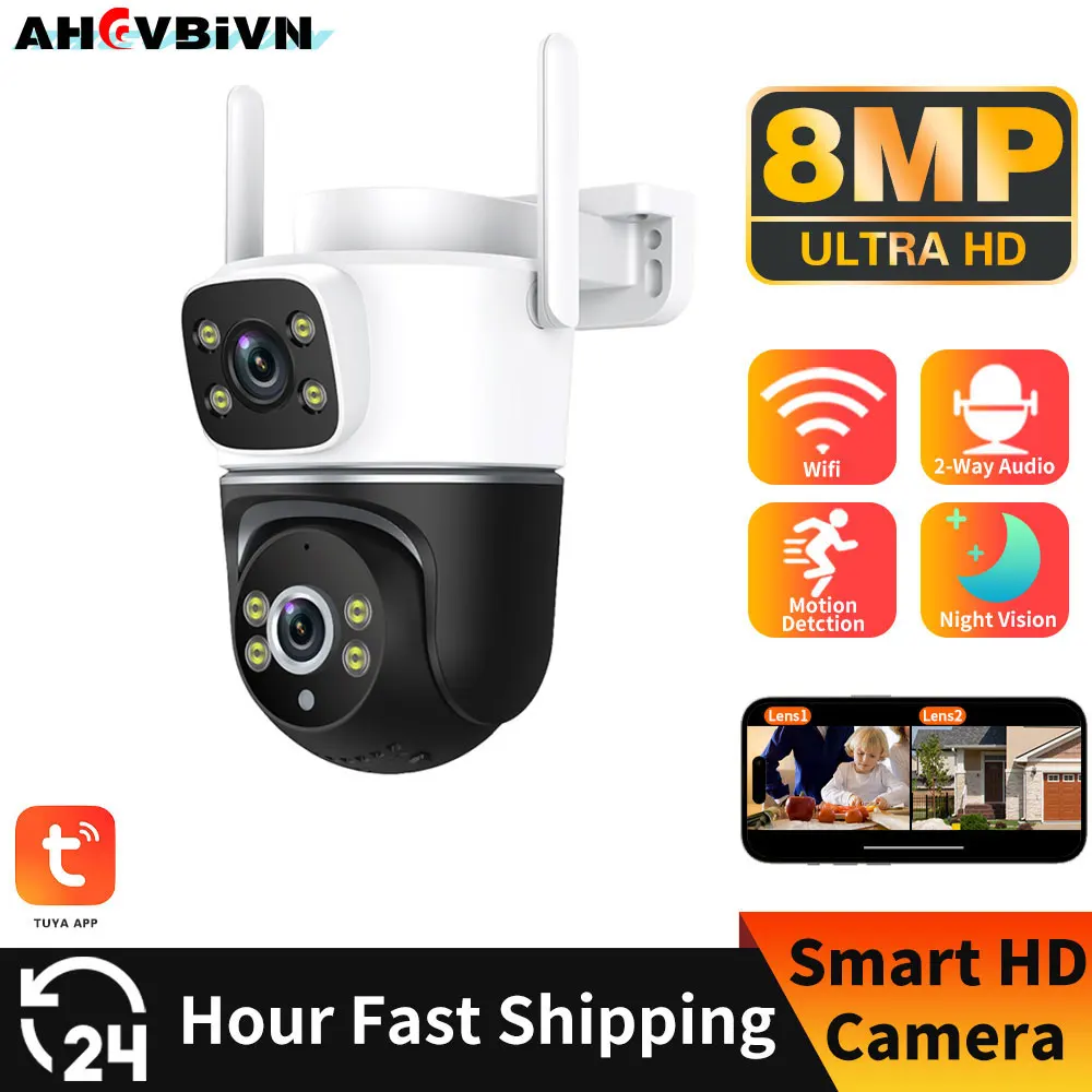 4K 8MP Dual Lens PTZ WIFI Camera Full HD Dual Screen Ai Human Auto Tracking Outdoor 4MP Security Video Surveillance Camera Tuya