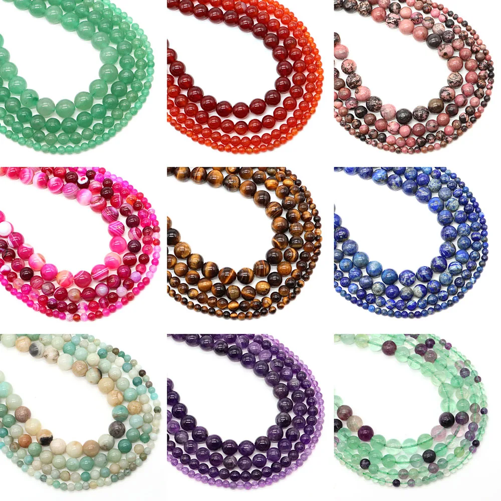 Natural Stone Bead 4 6 8 10mm Healing Crystal Amethyst Amazonite Agate Jasper Gem Beads For Jewelry Making DIY Bracelet Necklace