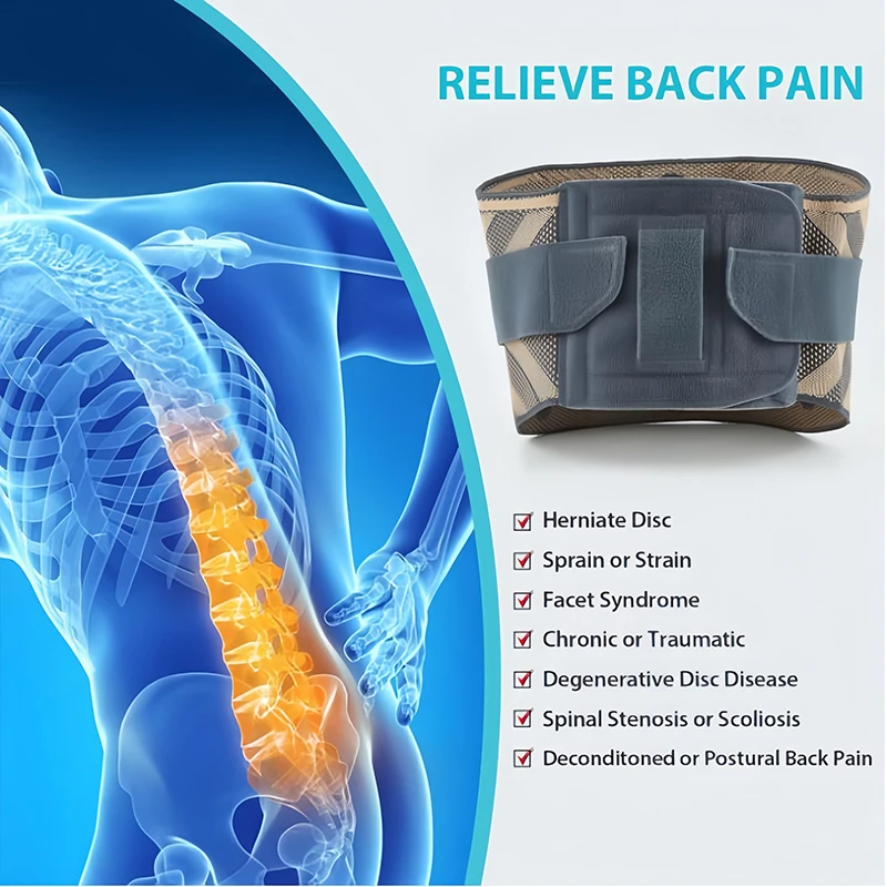 Copper Back Brace for Men Women Lower Back Pain Lumbar Support Belt with 26-degree Arc Relief for Scoliosis Sciatica