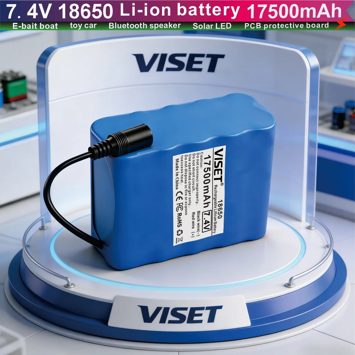 

Новая аккумуляторная батарея VISET 18650 7.4V 17500mAh для радиоуправляемых рыболовных лодок T188, T888, 2011-5, V007, C18, H18, запасные части для пультов ДУ