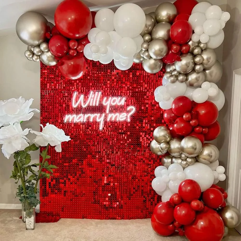 

Red Shimmer Wall Backdrop 24PCS Square Sequin Glitter Backdrop Panel for Birthdays Wedding Anniversary Graduation Engagement