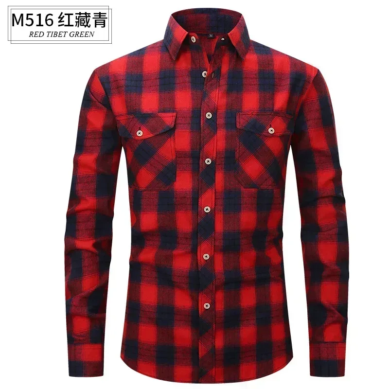New Men's Plaid Long Sleeve Shirts Fashion Casual Social Man Shirts Tops Spring Autumn Men Flannel Shirts Coats Blouse Male