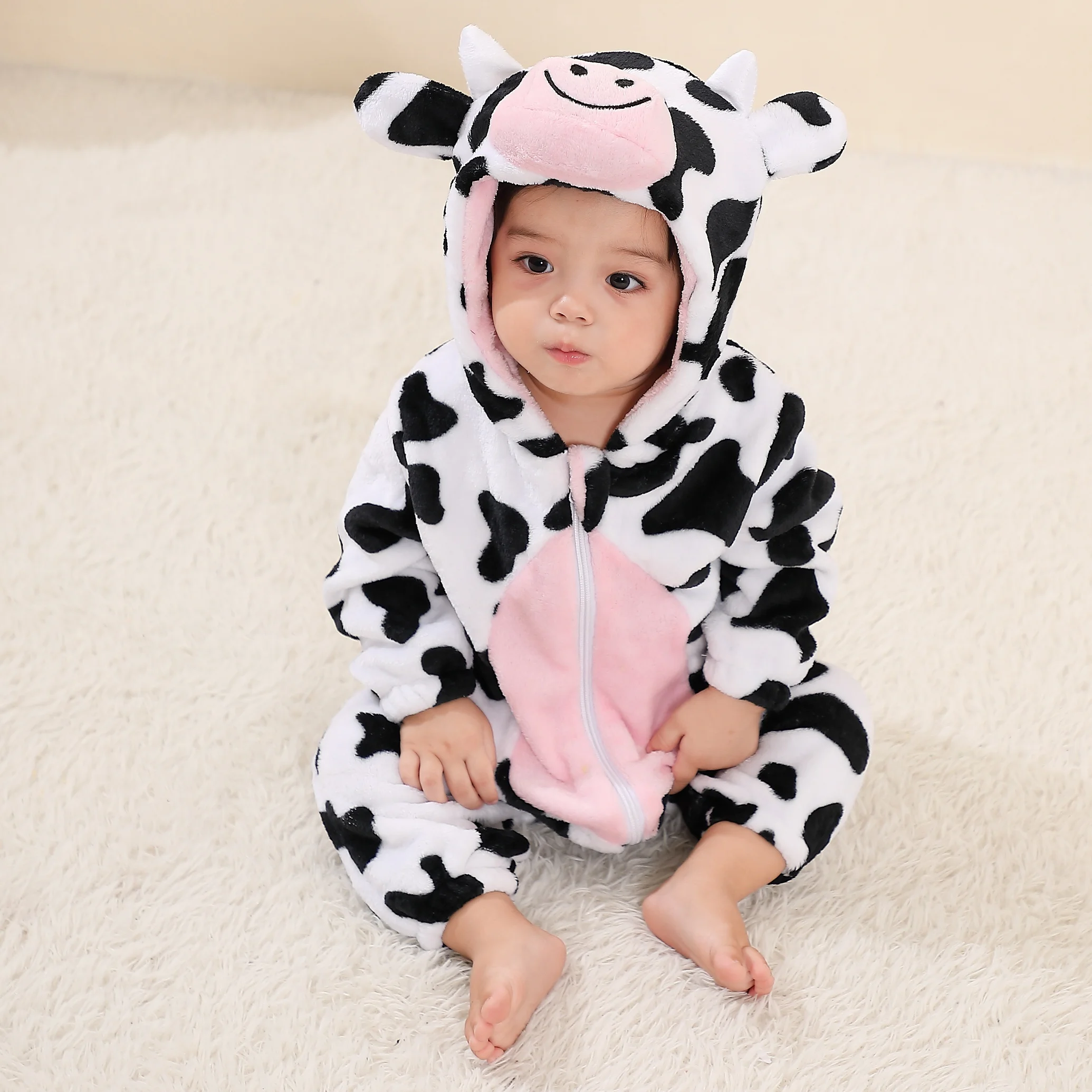 Baby Kigurumi Rabbit Unicorn Cow Cartoon Romper Infant Kids Animal Jumpsuit Toddler Clothes Girls Boys Cosplay Pyjamas Costumes