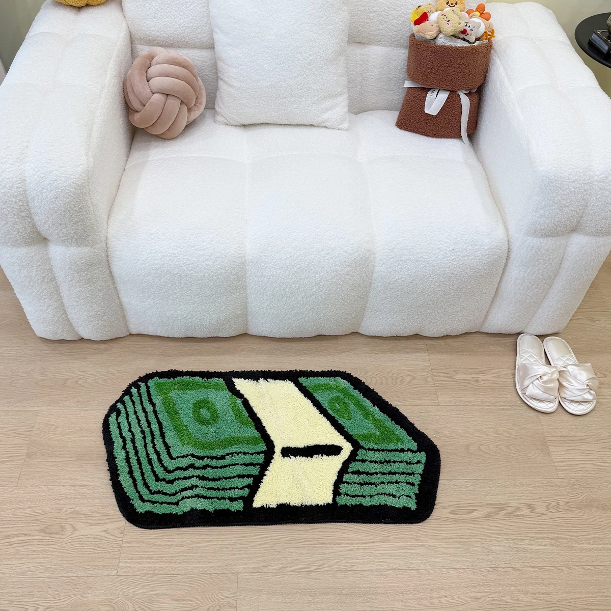 การ์ตูน Dollar สีเขียว Tufted พรมห้องน้ํา Bathmat พรมพรมพรมพรมเช็ดเท้าชั้น Anti SLIP Foot Pad ความงาม Home Decor
