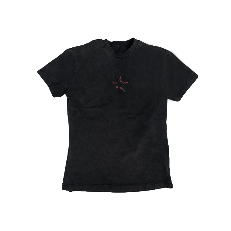 Karrram اليابانية Y2k قميص أسود Trashy 2000s نمط المتعثرة القمم خمر Harajuku قصيرة الأكمام الشارع الشهير الجرونج الأمريكية