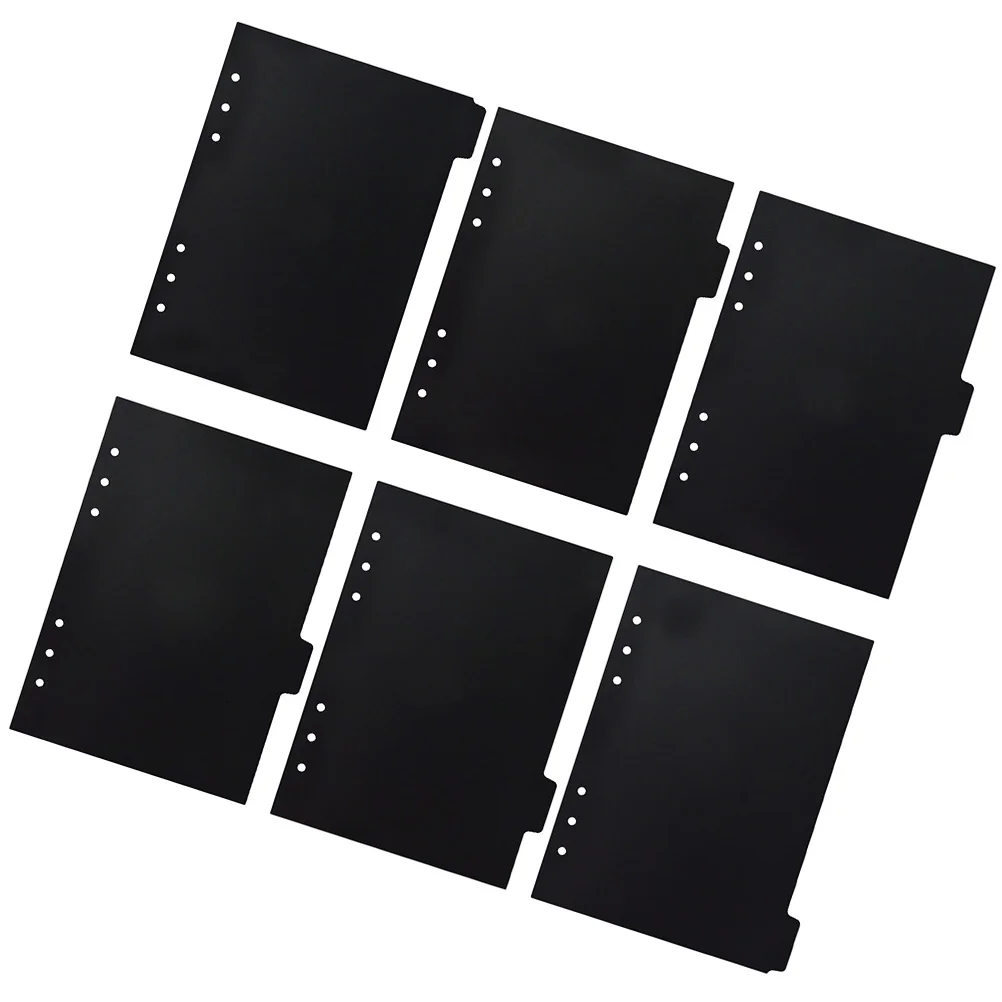 

6 Pcs Notebook A5 Loose Leaf Divider Page Binder Dividers Index Paper Plastic Black Notepad Tabs