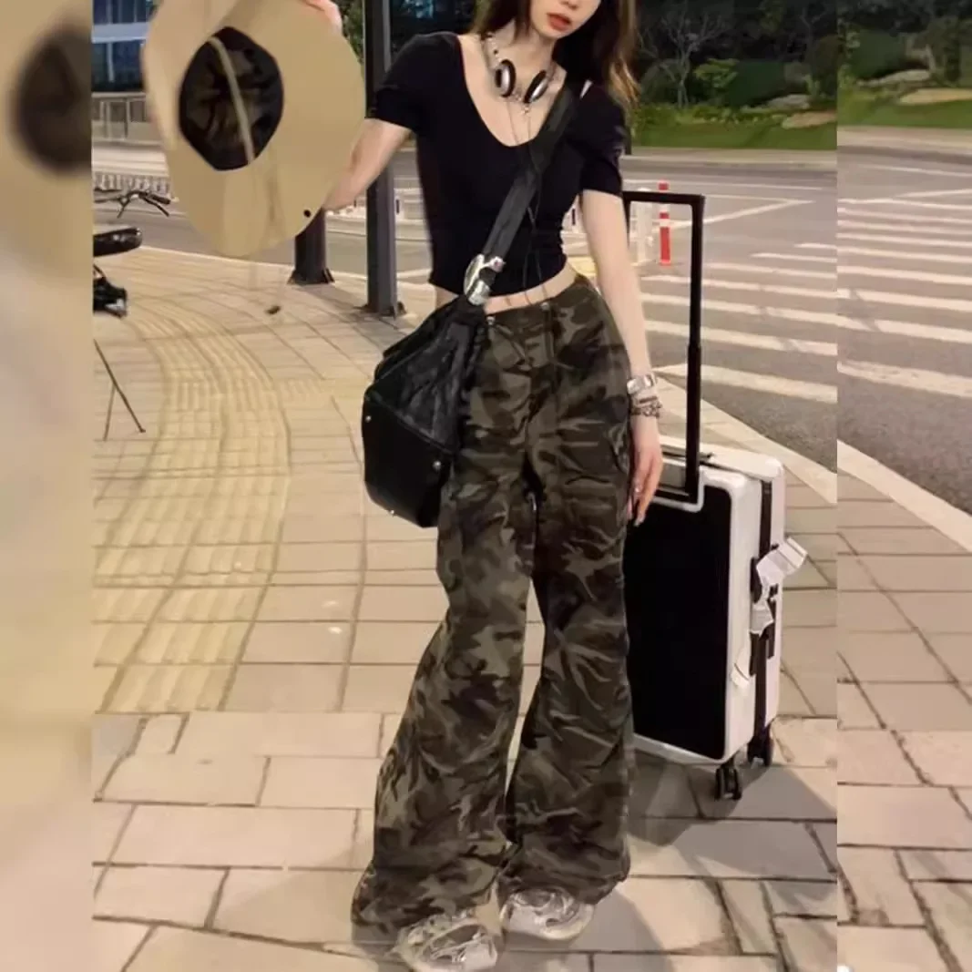 American Vintage Camouflage Cargo Pants Women's Autumn New Style Street Sweet Cool Spicy Loose Fit Straight Leg Draped Casual Je