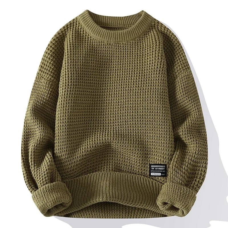 Herren-Pullover, Strickoberteile, Rundhals, lange Ärmel, normale Passform, einfarbig, mit Farbblockdesign, lässig, locker geschnitten, schlicht, für Herbst und Winter. – Detail 2