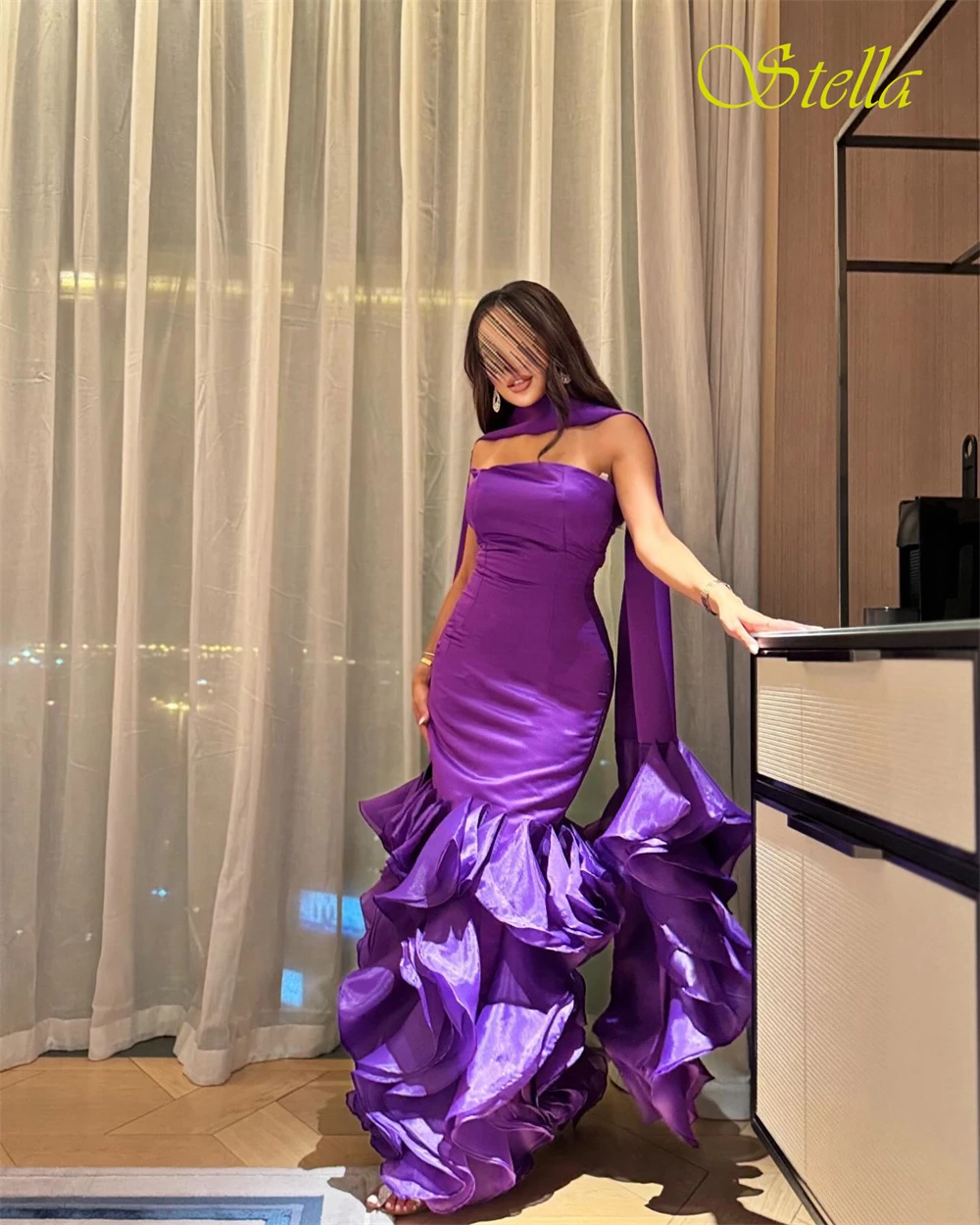 Robe de soirée personnalisée, sans bretelles, sans manches, froncée, délicate, robes de bal, tempérament violet, robes de soirée pour femmes