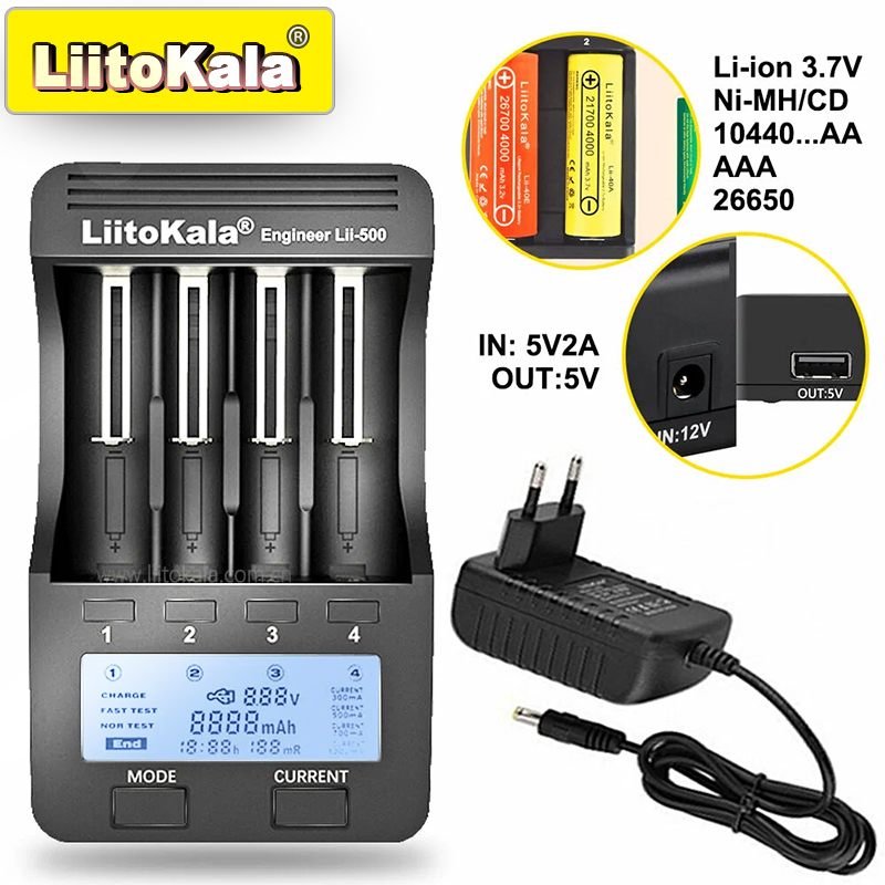 LiitoKala Lii-600 Battery Charger 12V5A For Li-ion 3.7V and NiMH 1.2V Battery Lii-202 402 Lii-S8 S12 Lii-500 18650 26650 AA AAA