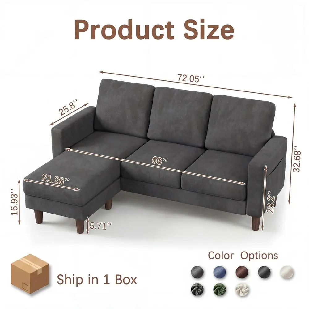 72 in LShaped Couch for Apartment Living Room