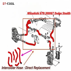 For Dodge Stealth / Mitsubishi 3000GT GTO 6G72 3.0L V6 Engine Twin Turbo Intercooler Hoses Silicone Tubes Kit 6Pcs 10 Colors