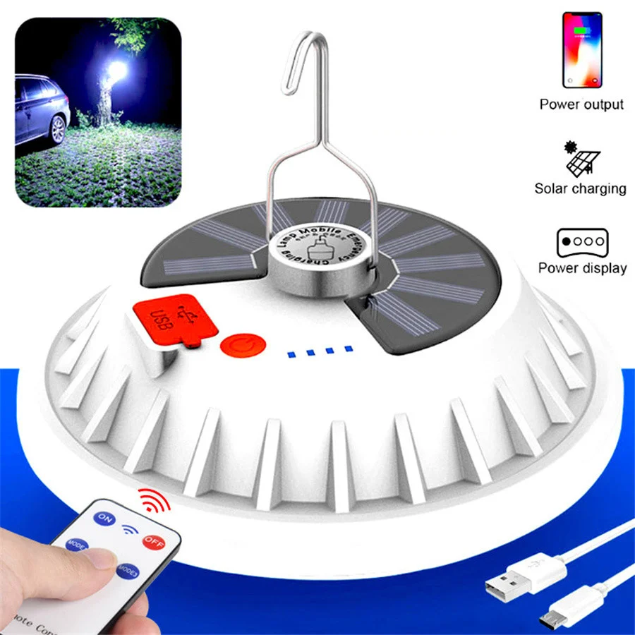 LED Outdoor Solar Lights Portable Lanters Waterproof Tent Lamp USB Rechargeable Night Market Lights Remote Control Camping Light