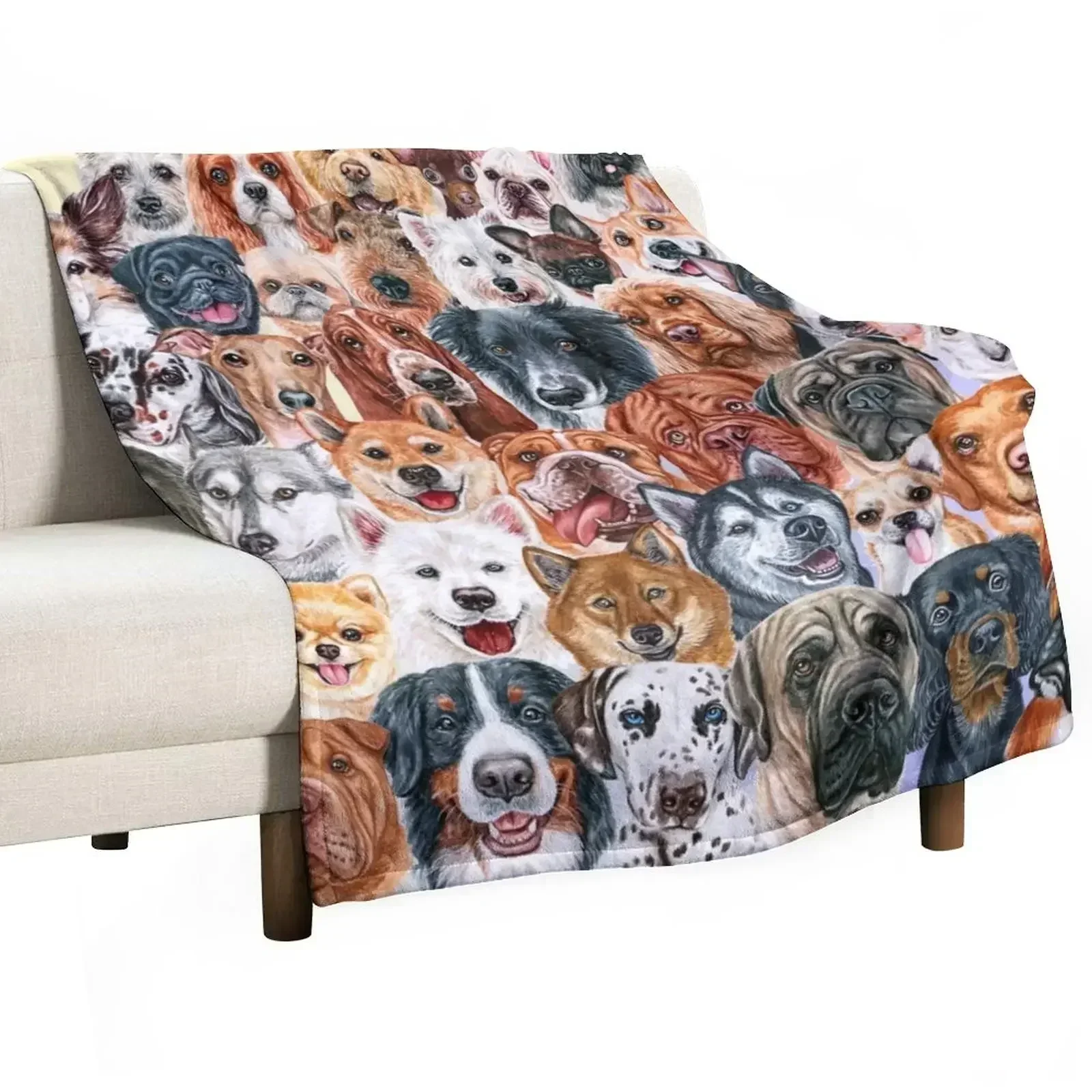 Beautiful Collage of Dogs, so many painted beautiful faces, dogs are the best! Throw Blanket Bed Weighted Designers Blankets