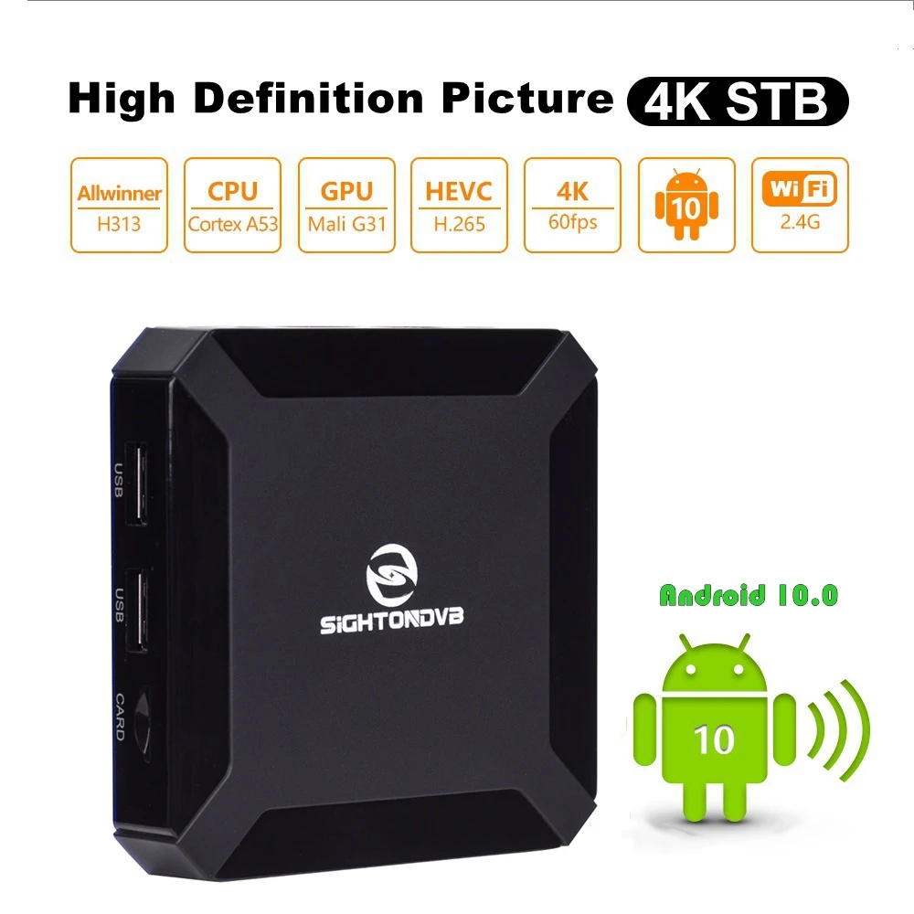 Sightondvb all winner h313 android tv box 4k, android 10,0 empfänger, iptv media player für smart tv & altes fernsehen