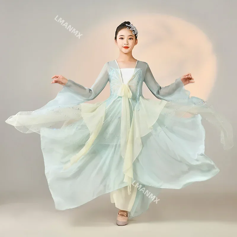 Classical Dance Costume Modern Hanfu Outfit Loose Fairy Long Dress Girls Yangko Dancer Practice Wear Yangko Performance Outfit