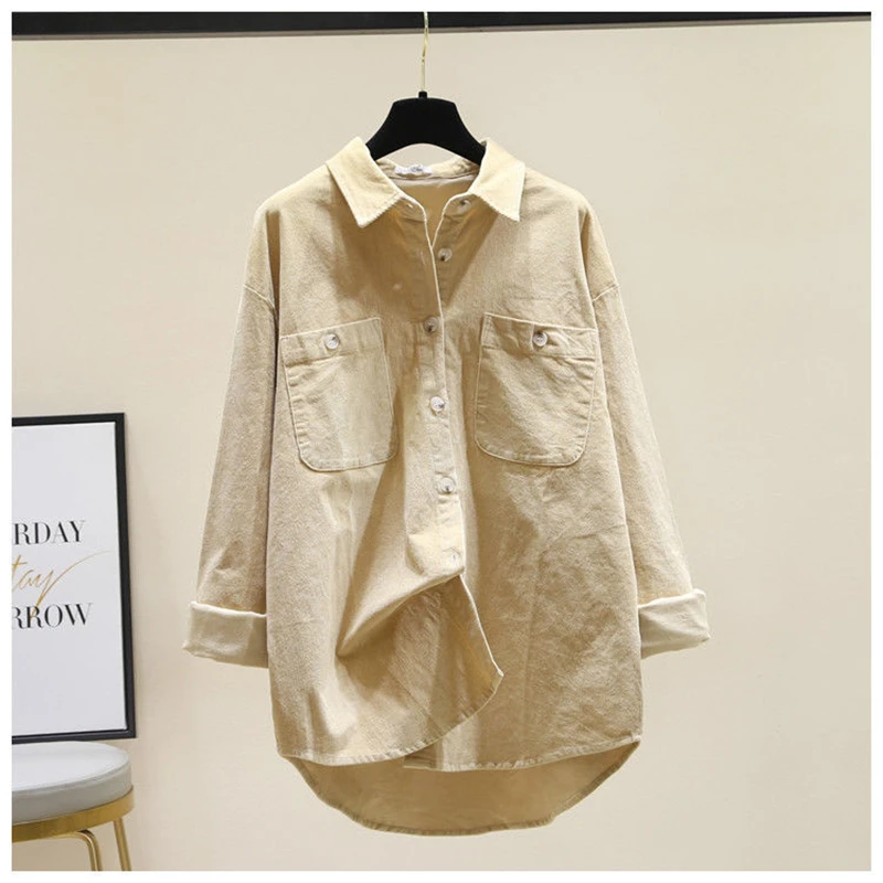 Women Simple Casual Streetwear Cotton Button Up Shirt Spring Autumn Fashion Irregular Long Sleeve Loose Blouse Solid Tunic Tops