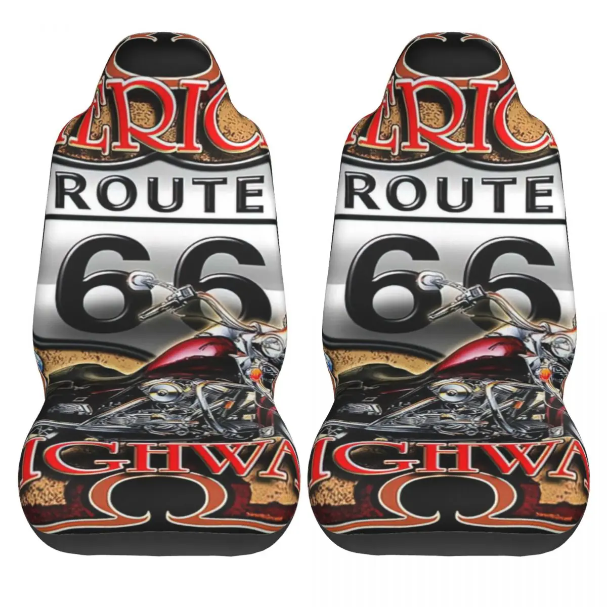 Route 66 Americas Highway Motorcycle Car Seat Cover Custom Printing Universal Front Protector Accessories Cushion Set