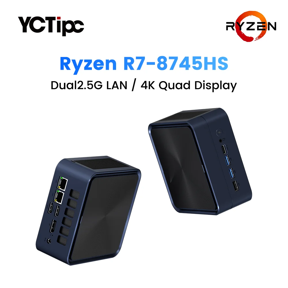 Мини-ПК YCTipc AMD Ryzen 7 8745HS DDR5 M.2 NVME SSD Настольные компьютеры Поддержка 4K HDMI-дисплея/WiFi6/USB3.2/офис
