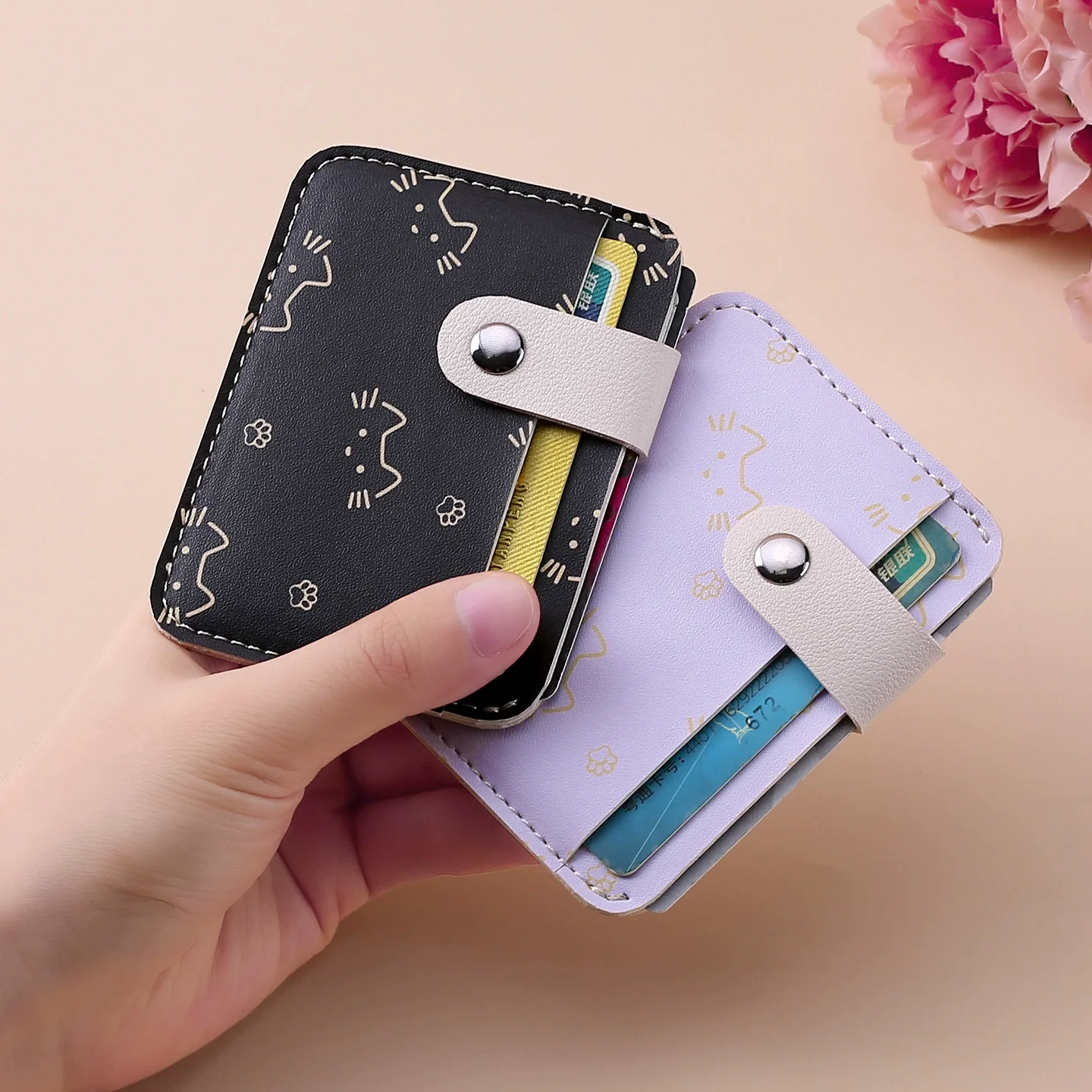 جديد أزياء المرأة قصيرة القط محافظ سستة عملة أكياس أعلى جودة الإناث محفظة عملة جيب المرأة بطاقة كليب #4