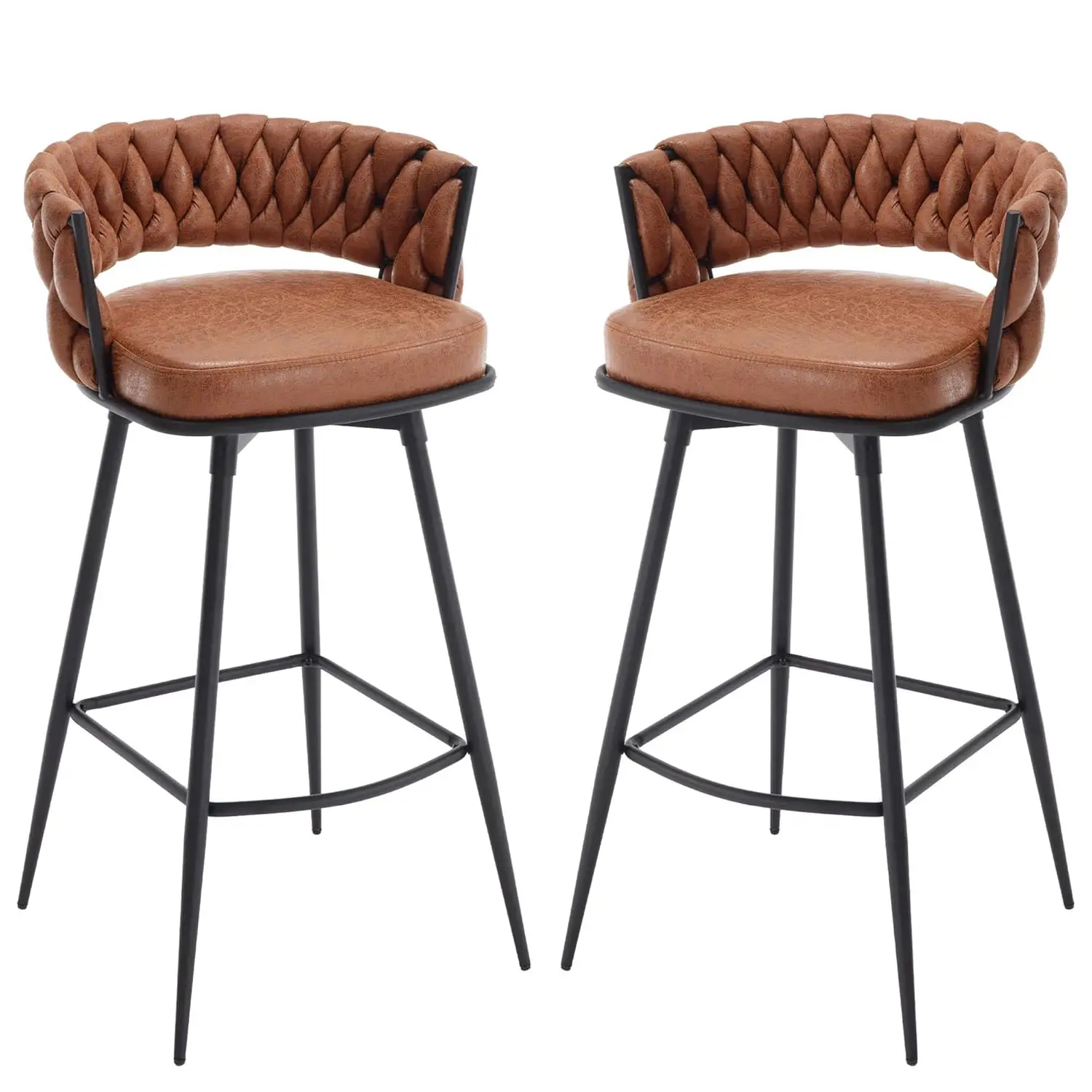 

Counter Height Bar Stools Set of 2, 26 inch Seat Height Bar Stools, 180° Swivel Barstools with Woven Back and, Customized