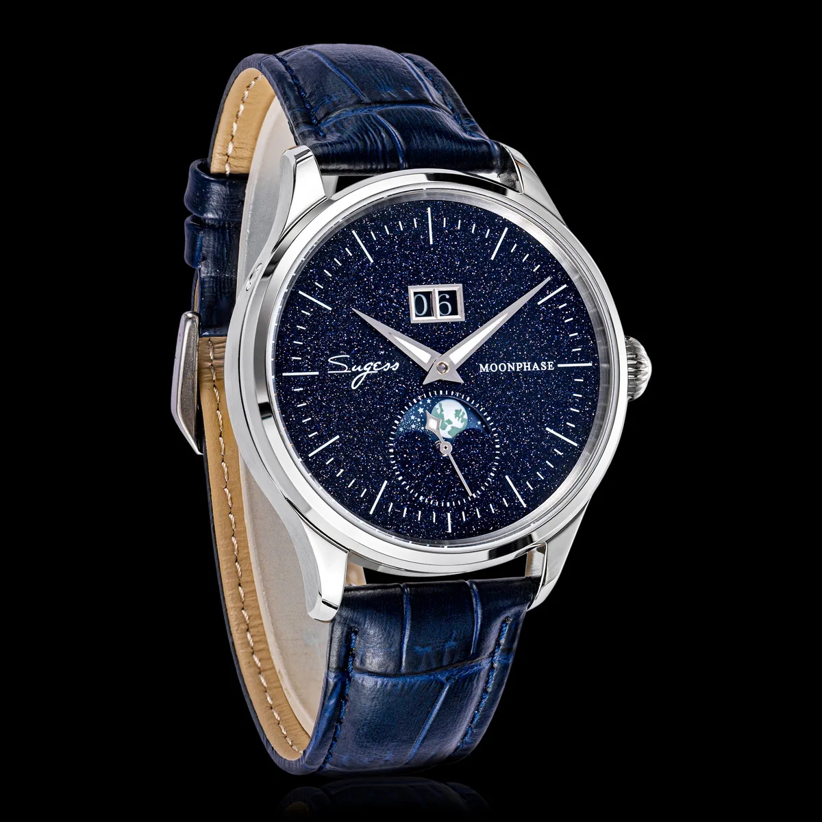 Sugess Moonphase Herrenuhr, 40 mm, automatische mechanische Armbanduhren, Origin ST2528, Uhrwerk, blaue Sandstein-Zifferblätter aus Edelstahl – Detail 18