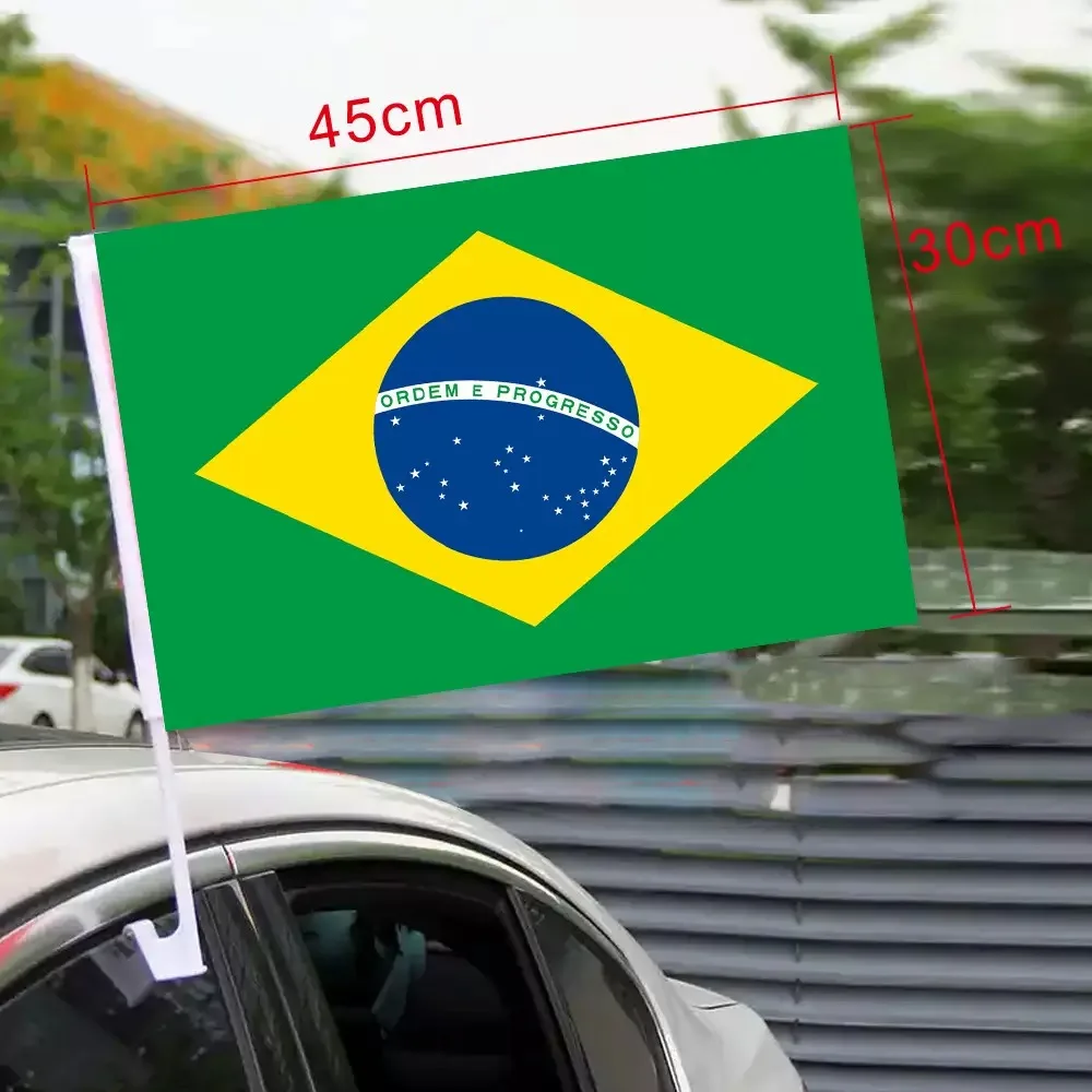 30*45cm Brazil car flag Brazil car waving Flag National Flag standard-bearer waving flag with plastic flagpole