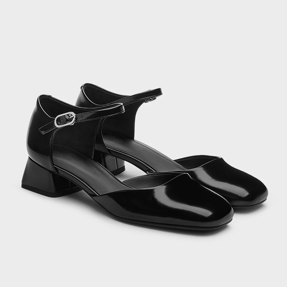 

FWRD Women's Patent Leather Square-Toe Chunky-Heel Ankle Sandals, Comfortable for Daily Wear #FWRD000314