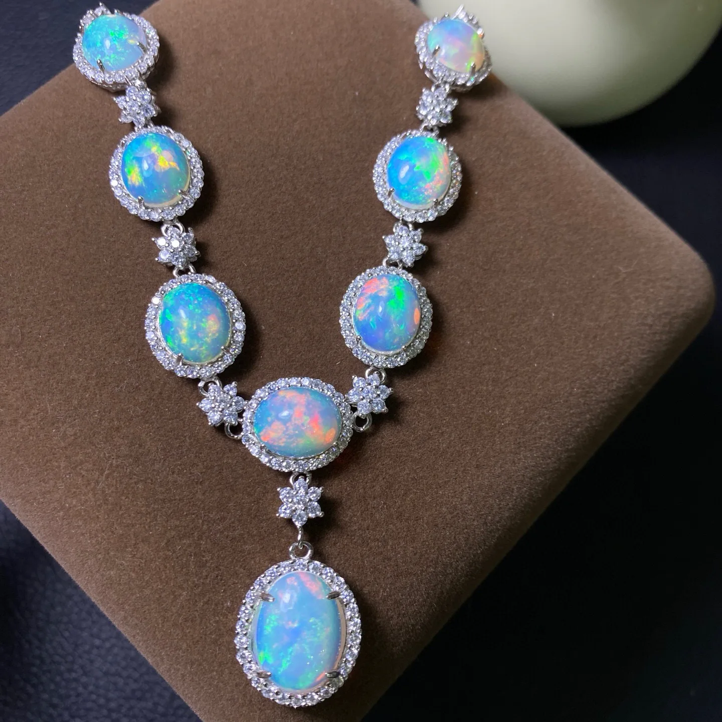 Natural Opal Statement Necklace, S925 Silver Inlaid, Luxury Elegant Gemstone Chain, Daily Jewelry for Women