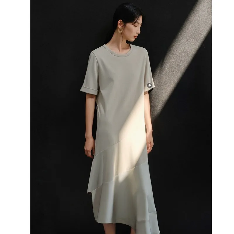 เสื้อยืดสีเขียวชุดผู้หญิง 2025 แฟชั่นฤดูร้อนใหม่ Slim Elegant ภาษาฝรั่งเศสคําชุดผู้หญิงแขนสั้นอารมณ์ชุดไม่สม่ําเสมอ