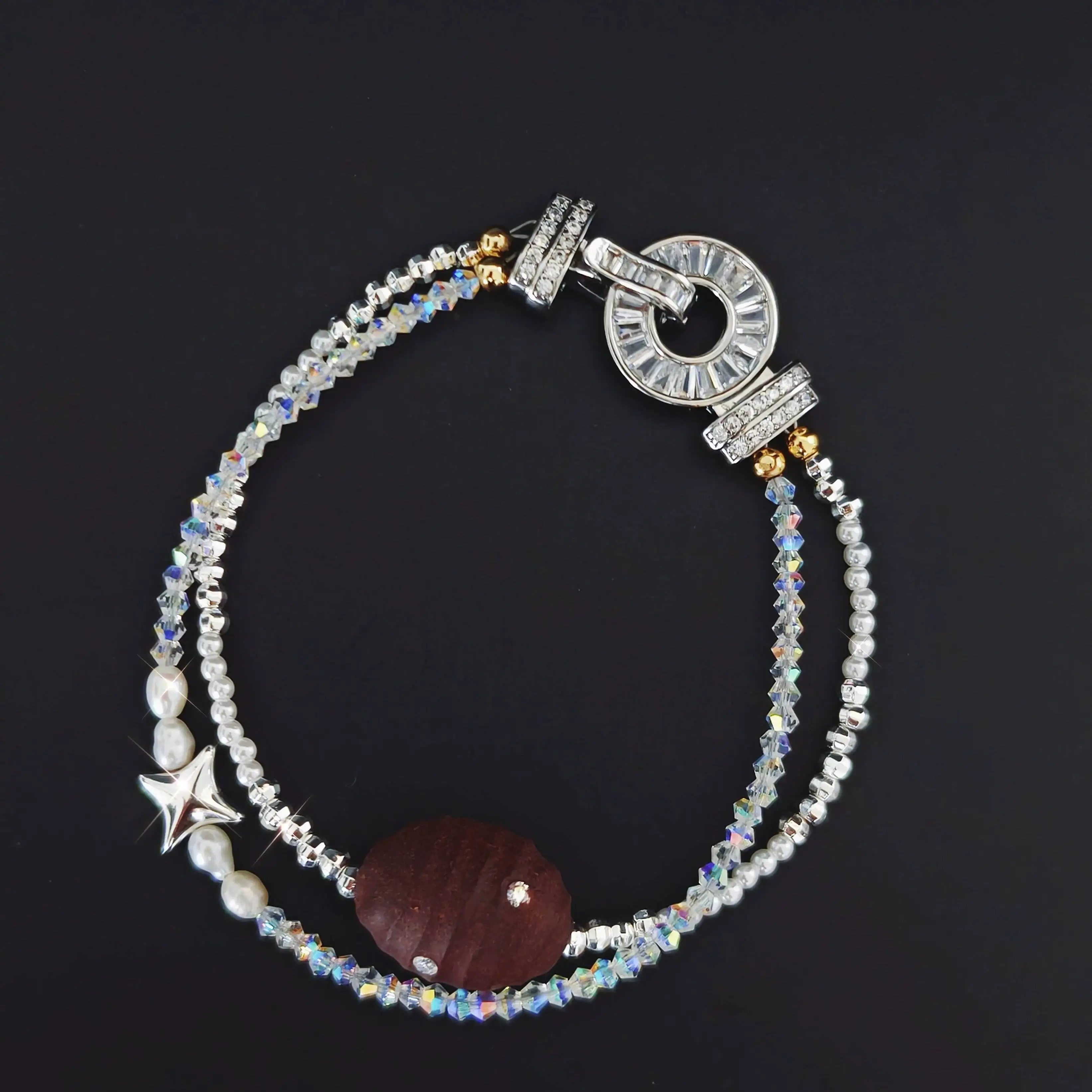 A Piece Of Jewelry| Star Nest / Niche Design Crystal Bead Waist Chain For Women With Metal Buckle Decoration, Cool Style Tea