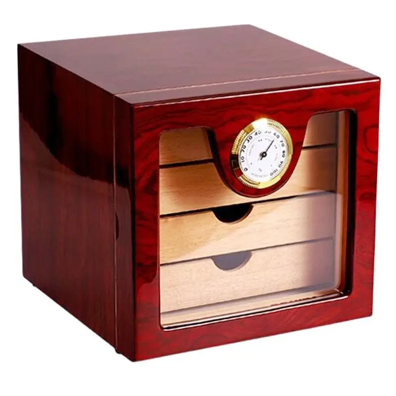 Luxury Red or Black Cedar Wood Cigar Humidor Cabinet Storage Box Hygrometer Humidifier
