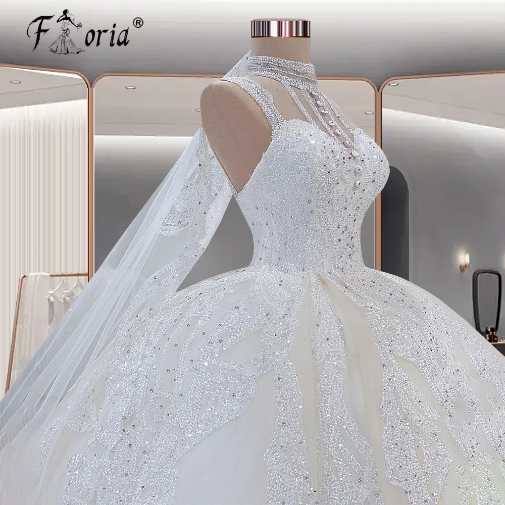 Gorgeous Ball Gown Wedding Dresses 2022 Beaded White Arabic Middle East Woman Dubai Bride Dress Luxury Wedding Party vestido