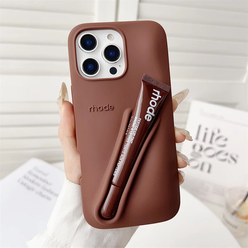 تريند ليمونتيكي المحمولة ملمع الشفاه سيليكون جراب هاتف آيفون 17 الهواء 15 16 14 13 12 برو ماكس زائد حامل أحمر الشفاه غطاء ناعم #6