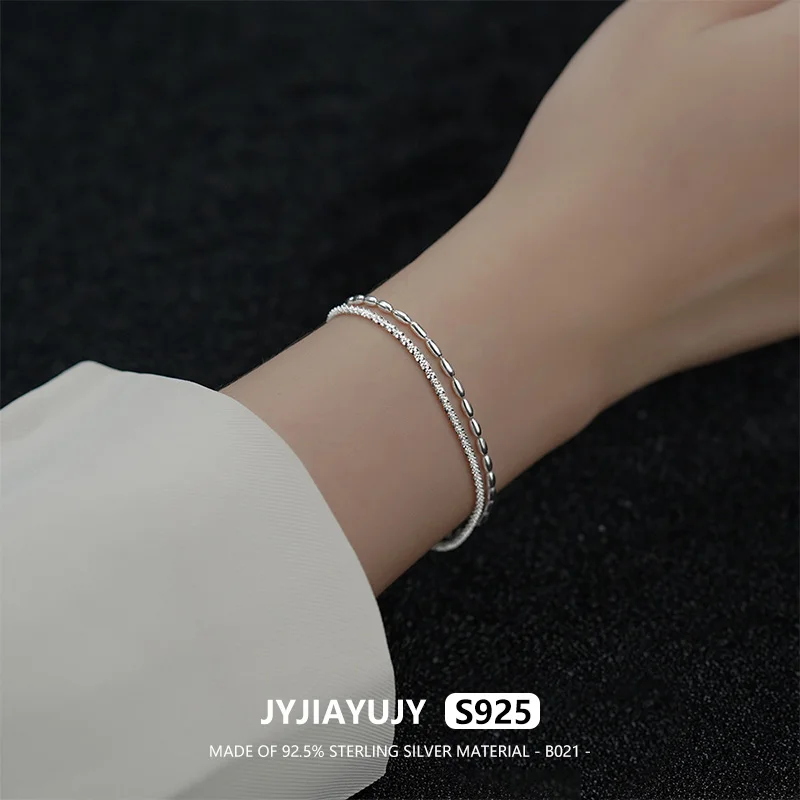 

JYJIAYUJY 100% Whole Sterling Silver S925 Bracelet Starry Chain Silver Bead Double Layered Design Jewelry Gift Daily Use B021