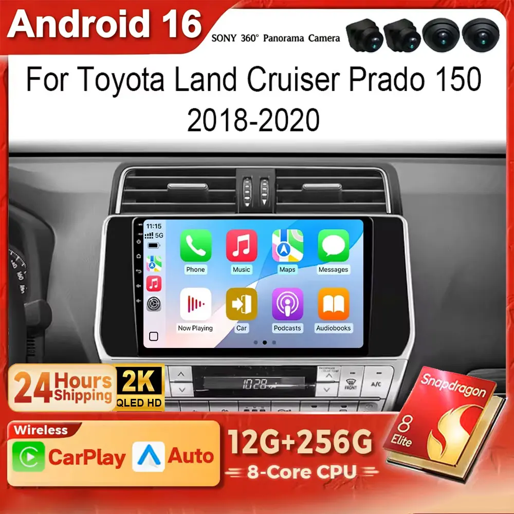Android 16 Player For Toyota Land Cruiser Prado 150 2018 - 2020 Carplay Car Head Unit Radio Stereo Multimedia GPS 4G WIFI BT