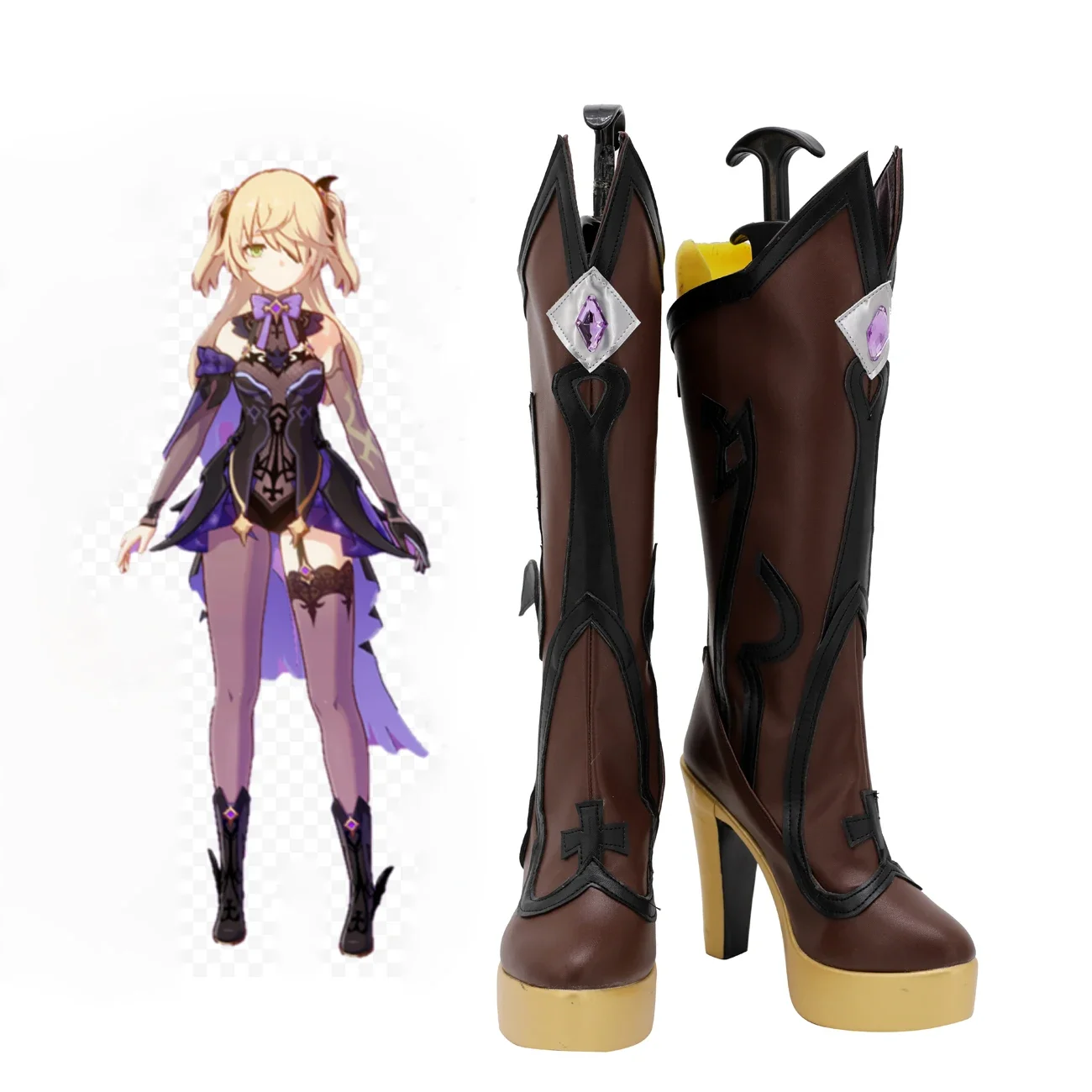 Genshin Impact Fischl Cosplay Boots High Heel Shoes Custom Made for Halloween Party Cosplay