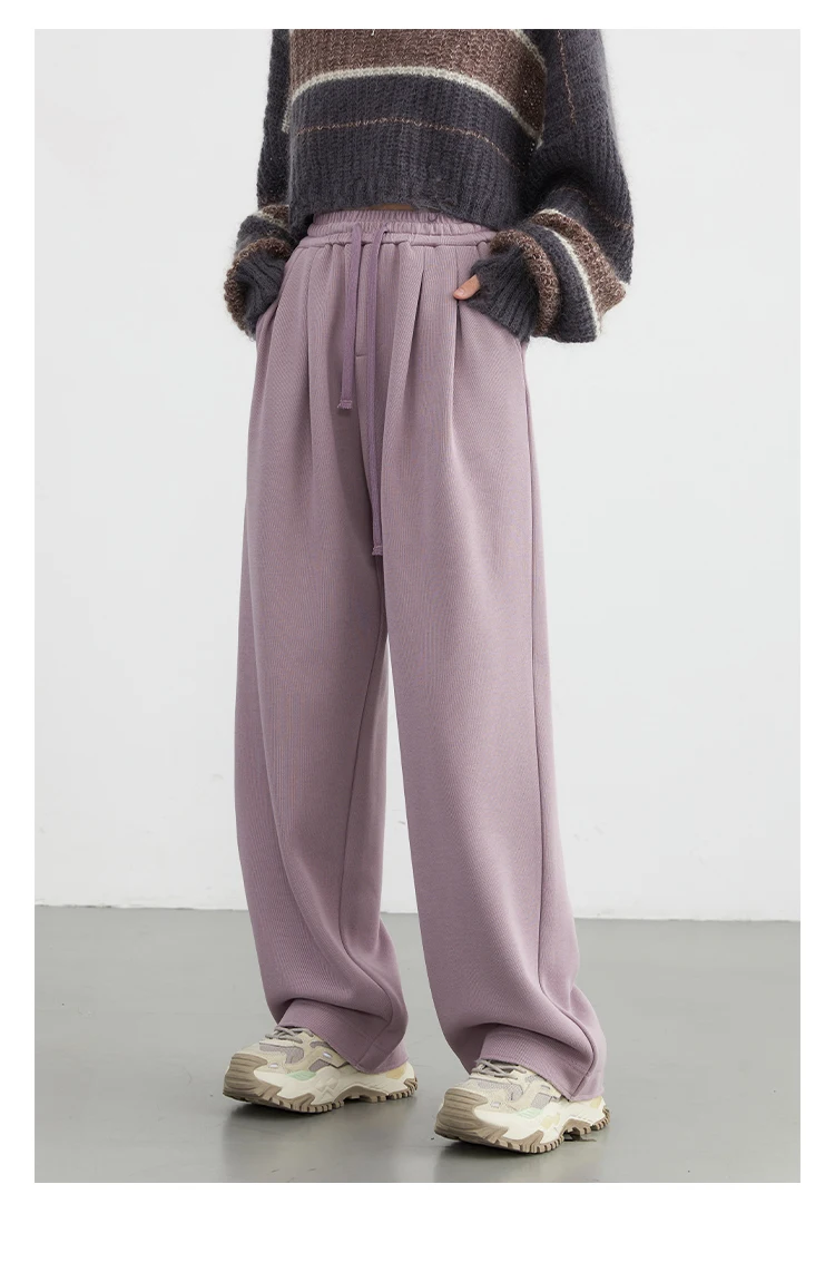 CHIC VEN Women's Pant Streetwear Solid Loose New Drawstring Sports Casual Trousers High Waisted Pants Autumn Winter 2025