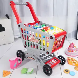 New Shopping Trolley Cart Supermarket Trolley Push Car Toys Basket Mini Simulation Fruit Food Pretend Play Toy for Children