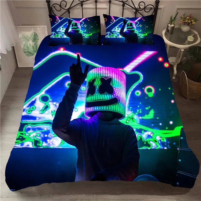 DJ Lovers Marshmello Hip Pop Music EDM Mosaic DJ Bedding Set Boys Girls Twin Queen Size Duvet Cover Pillowcase Bed Kids Adult