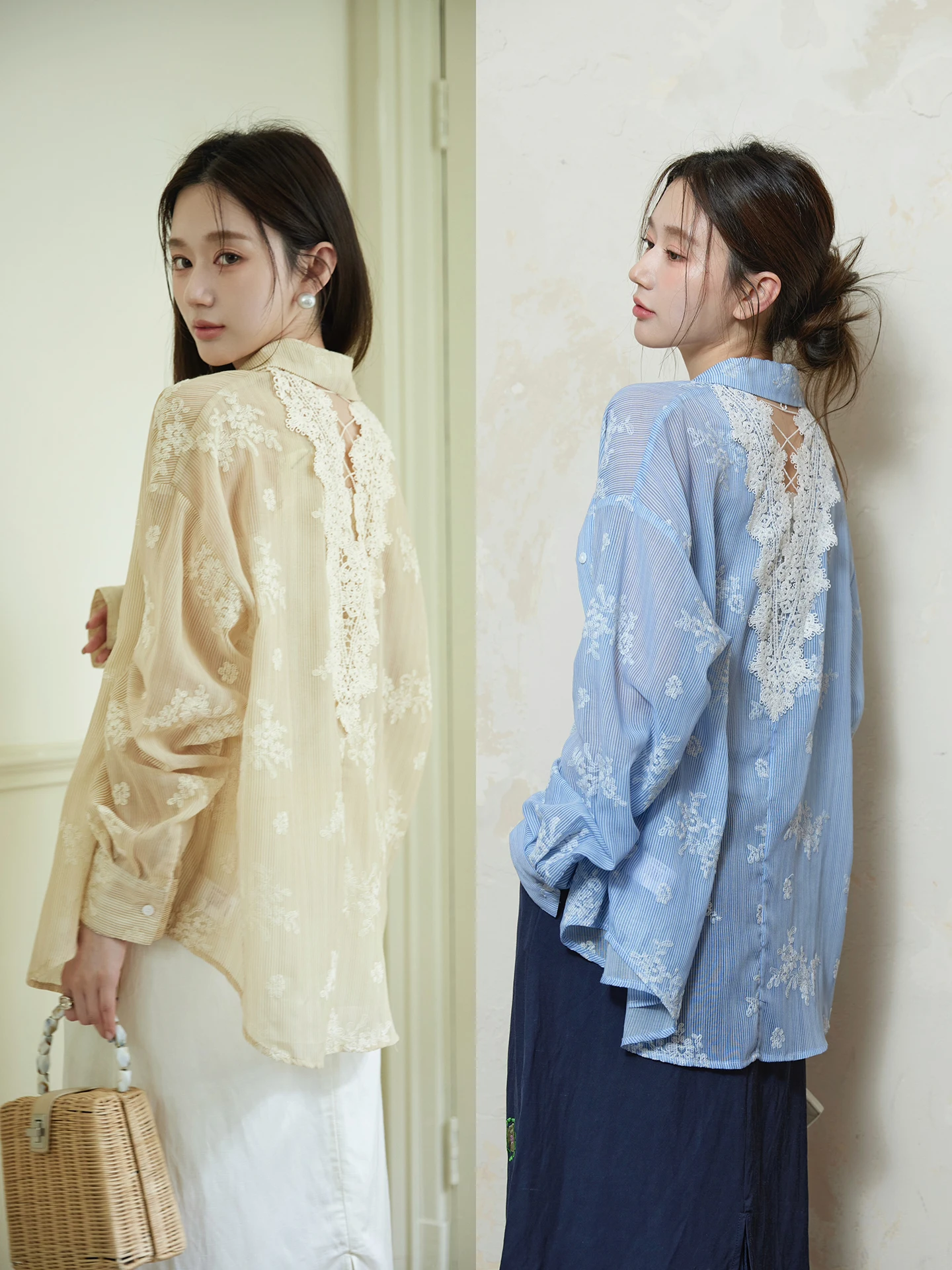 

Ele Embroidered Lace Hollow out Ba irt Loose Fit Polyester Fiber Long Sve Women's Summer Sun Protection Top