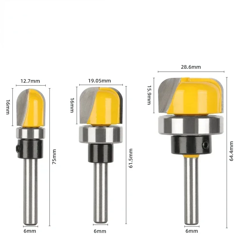 1 قطعة/3 قطعة 6 مللي متر عرقوب 1-1/8 3/4 1/2 قطر السلطانية صينية راوتر بت جولة الأنف قاطعة المطحنة مع تحمل للنجارة