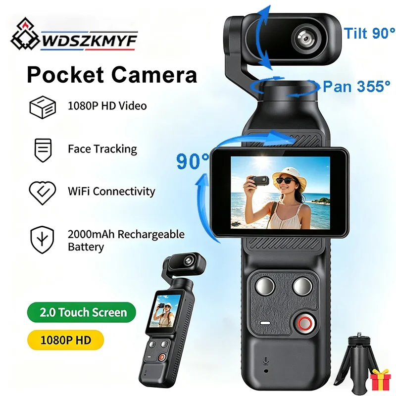 2 Inch Touch Screen 1080P Action Camera 355° Face Tracking Gimbal Stabilizer WiFi Pocket Gimbal Cam for Mountain Biking Vlog