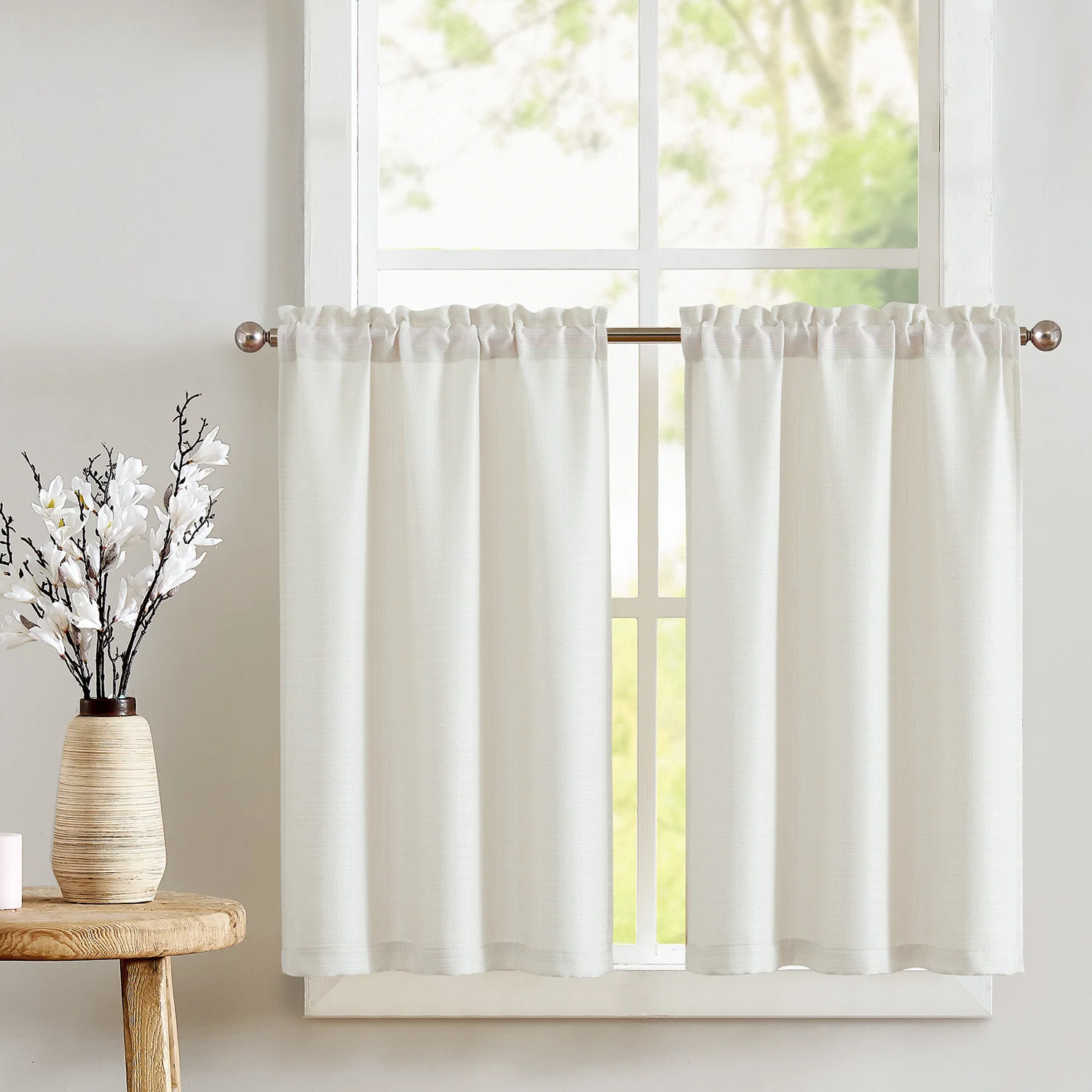 JINCHAN 2PCS Solid Kitchen Curtains Rod Pocket Curtain For Living Room Bathroom Short Window Drapes Linen Textured Cover Curtain