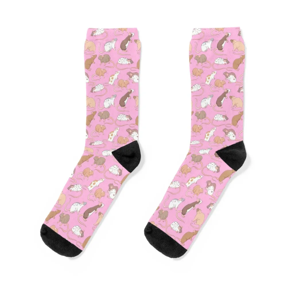 

Cute rats illustration pattern pink background - Whimsicolour Art Socks floral happy luxury Socks Girl Men's