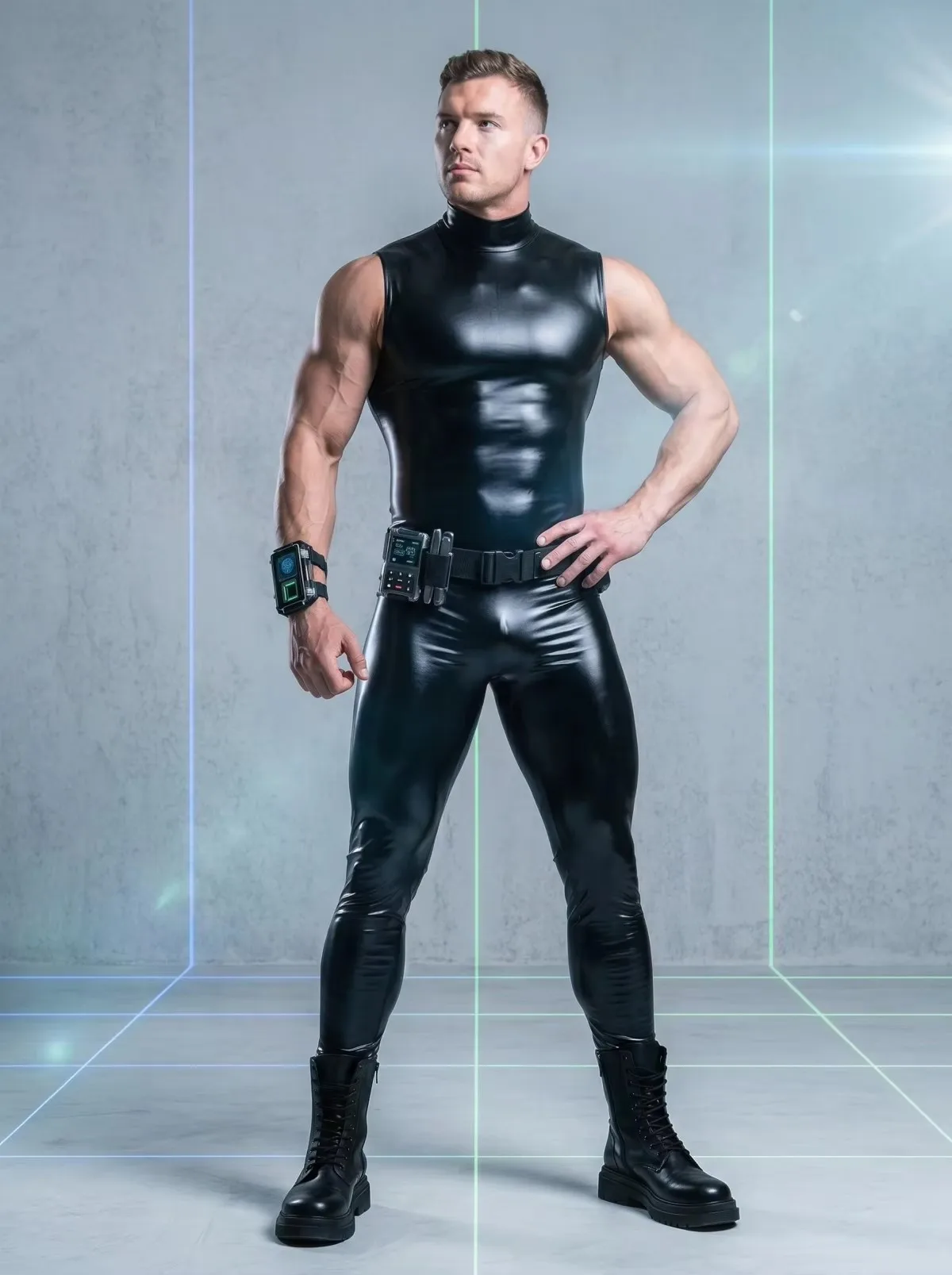 

Shapewear Unisex Sleeveless Faux Latex Catsuit Elastic PU Leather Tank Bodysuit Tight Leotard Conjoined Jumpsuit Bodystocking