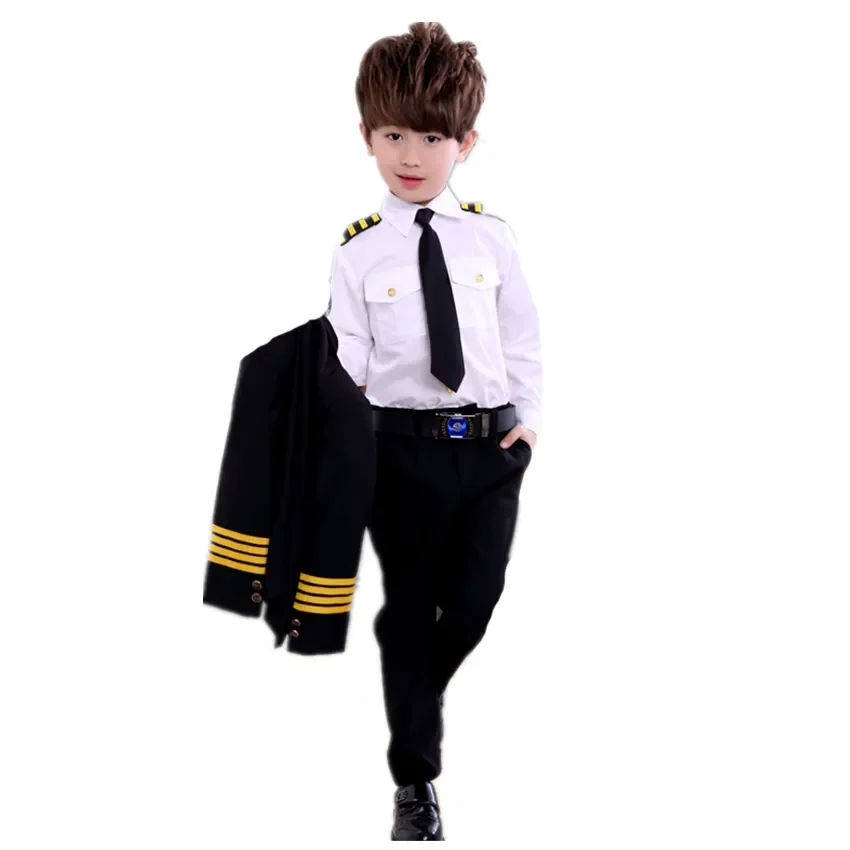 Children's Day Pilot Uniform Stewardess Cosplay Halloween Costumes for Kids Disguise Girl Boy Captain Aircraft Fancy Clothing