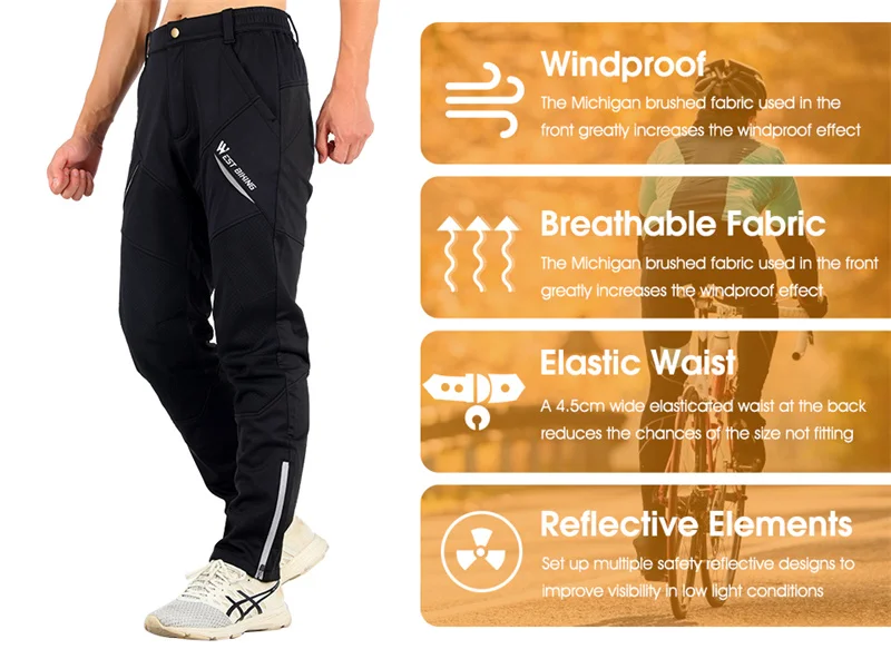 WEST BIKING Fahrradhose Winter Thermo-Fleece Reflektierende Warme Winddichte Herrenhose Wasserabweisende Outdoor-Langhose – Detail 4
